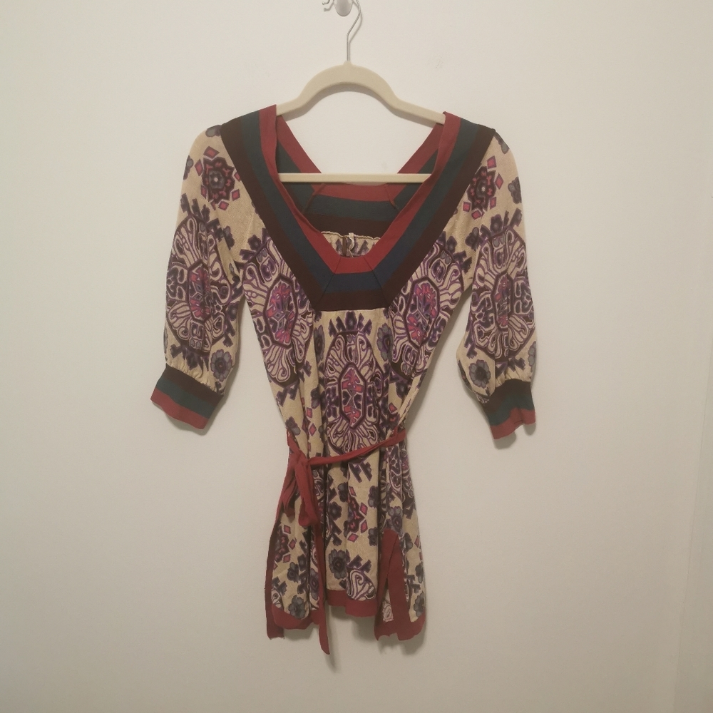 FREE PEOPLE | Striped sleeve square neck tunic size Xs